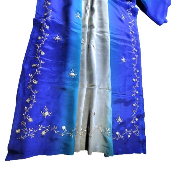 Blue and Grey Saree with Sequins and Beads- Unstitched- NEW - Picture 3 of 11